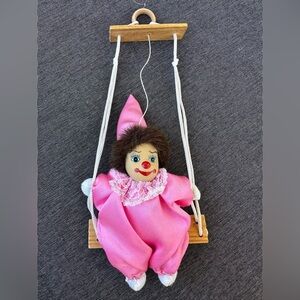 Vintage Pink Clown Doll on Swing